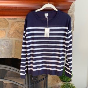 Navy and white striped sweater size small